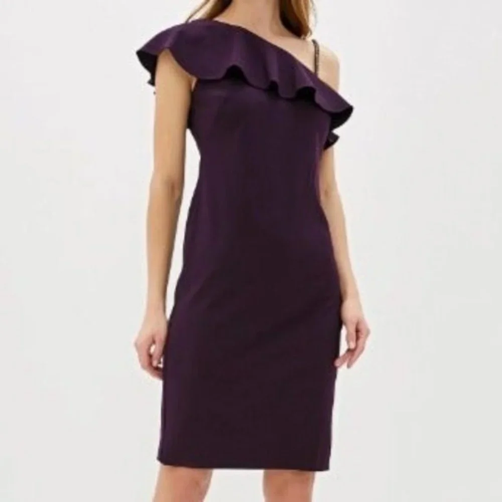 LAUREN RALPH LAUREN sheath asymmetrical neckline dress Sz 14 NEW - Picture 1 of 8